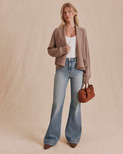 Willow Fringe Cardigan - Taupe Grey
