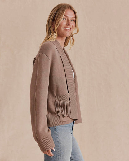 Willow Fringe Cardigan - Taupe Grey