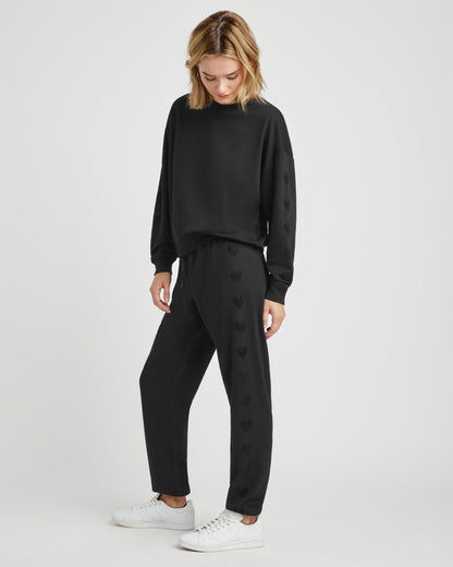 Tia Soft Fleece Heart Jogger - Black