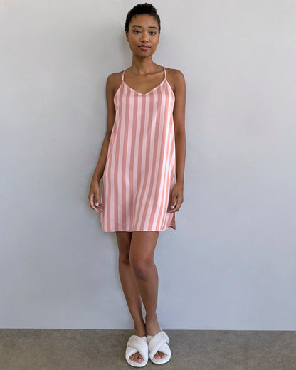 Cabana Stripe Satin Silk Chemise - Cabana Stripe