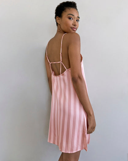 Cabana Stripe Satin Silk Chemise - Cabana Stripe