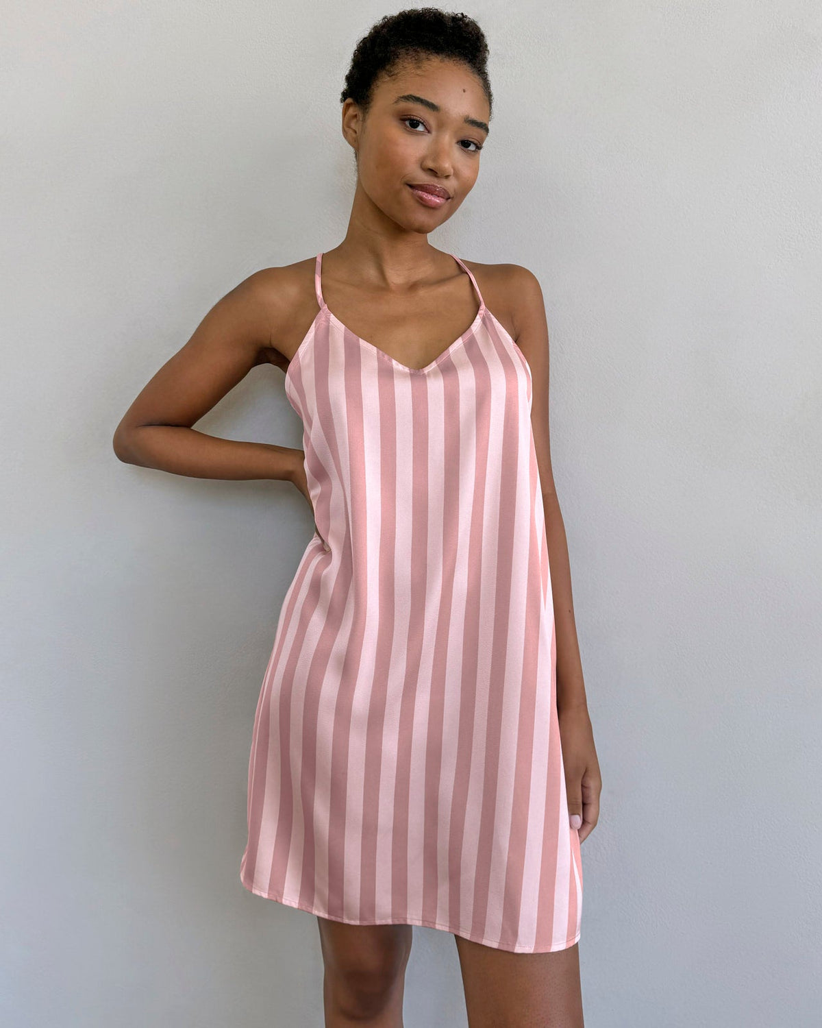 Cabana Stripe Satin Silk Chemise - Cabana Stripe