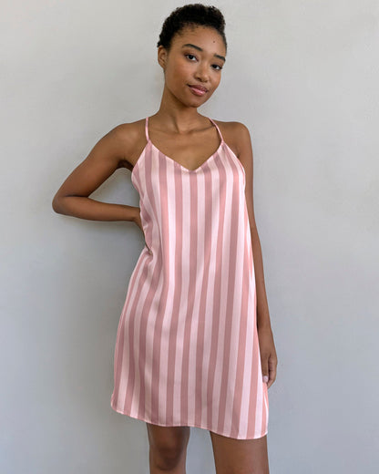 Cabana Stripe Satin Silk Chemise - Cabana Stripe