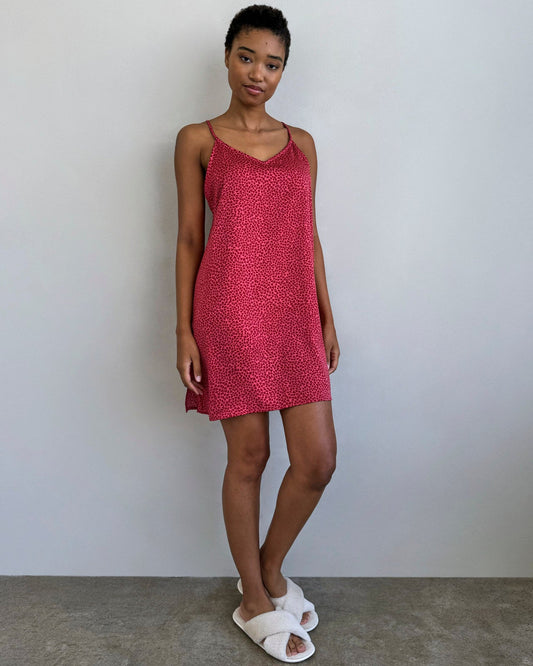 Mini Heart Toss Satin Silk Chemise - Mini Hearts Toss