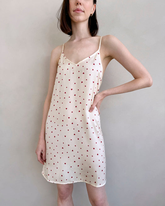 Small Heart Toss Satin Silk Chemise - Small Hearts Toss