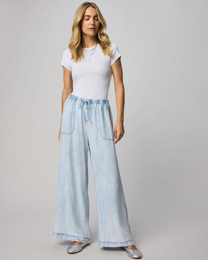 Angie Bleached Indigo Palazzo Pant - Bleached Indigo