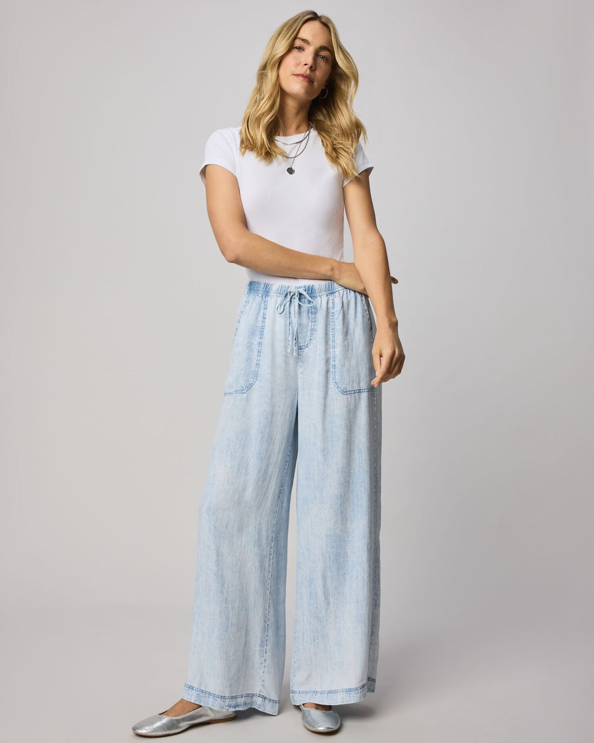 Angie Bleached Indigo Palazzo Pant - Bleached Indigo