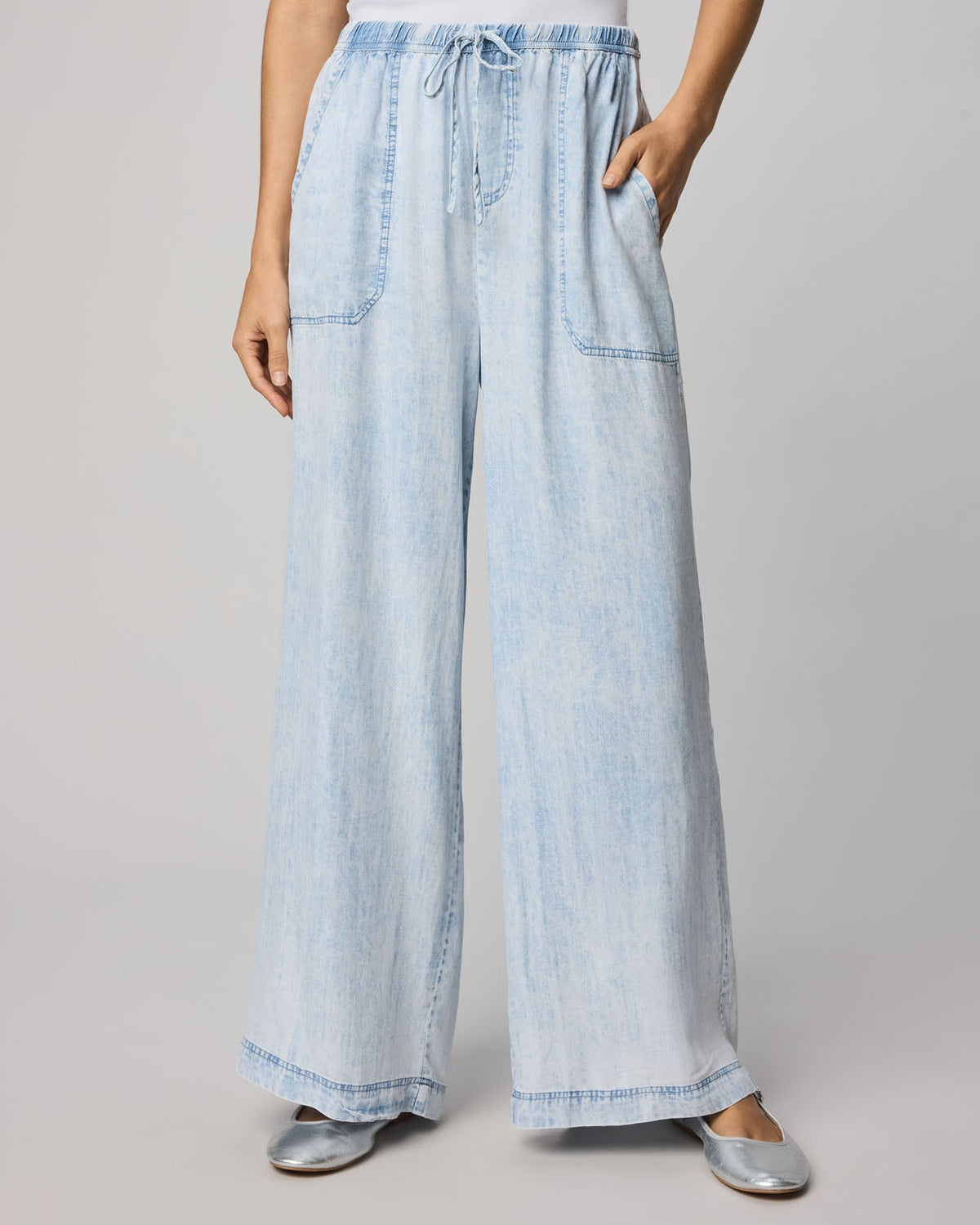 Angie Bleached Indigo Palazzo Pant - Bleached Indigo