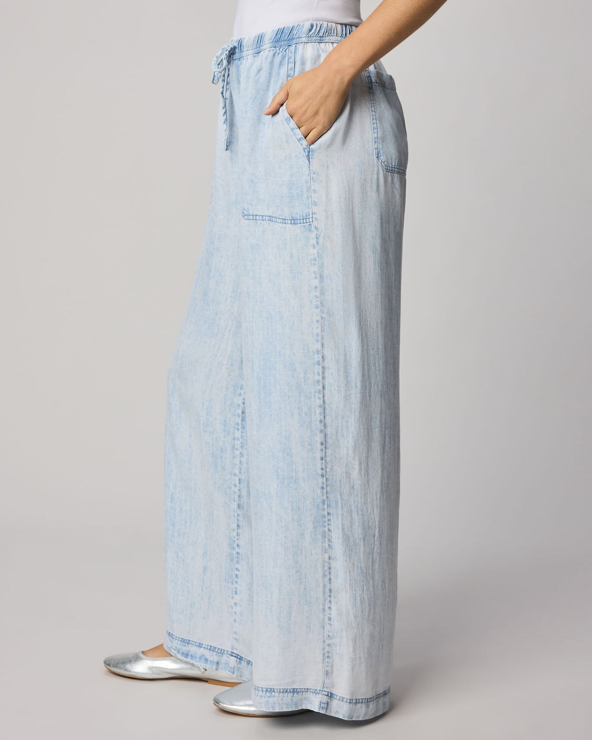 Angie Bleached Indigo Palazzo Pant - Bleached Indigo