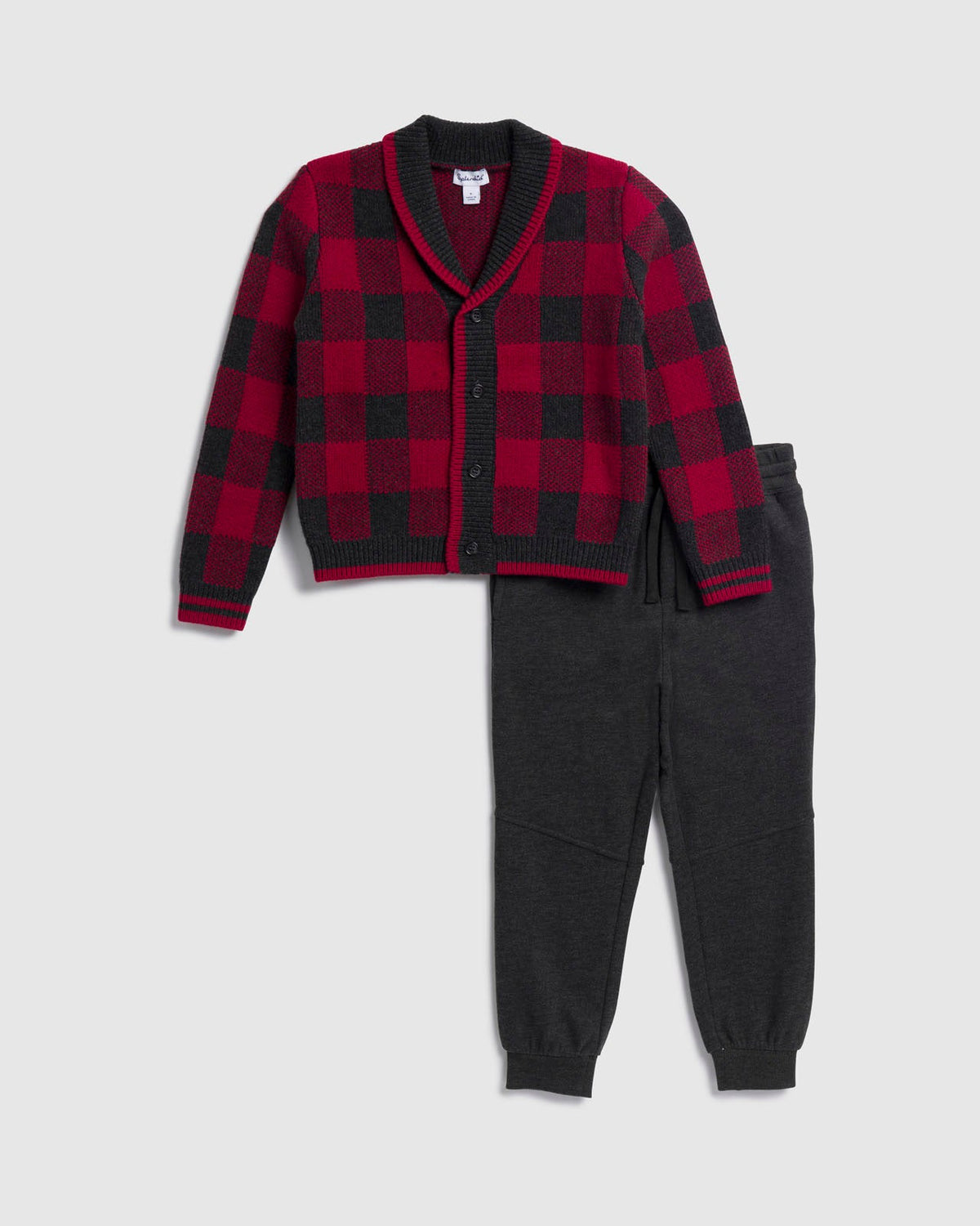 Toddler Boy Grandpa Cardigan Set - Red Buff Check