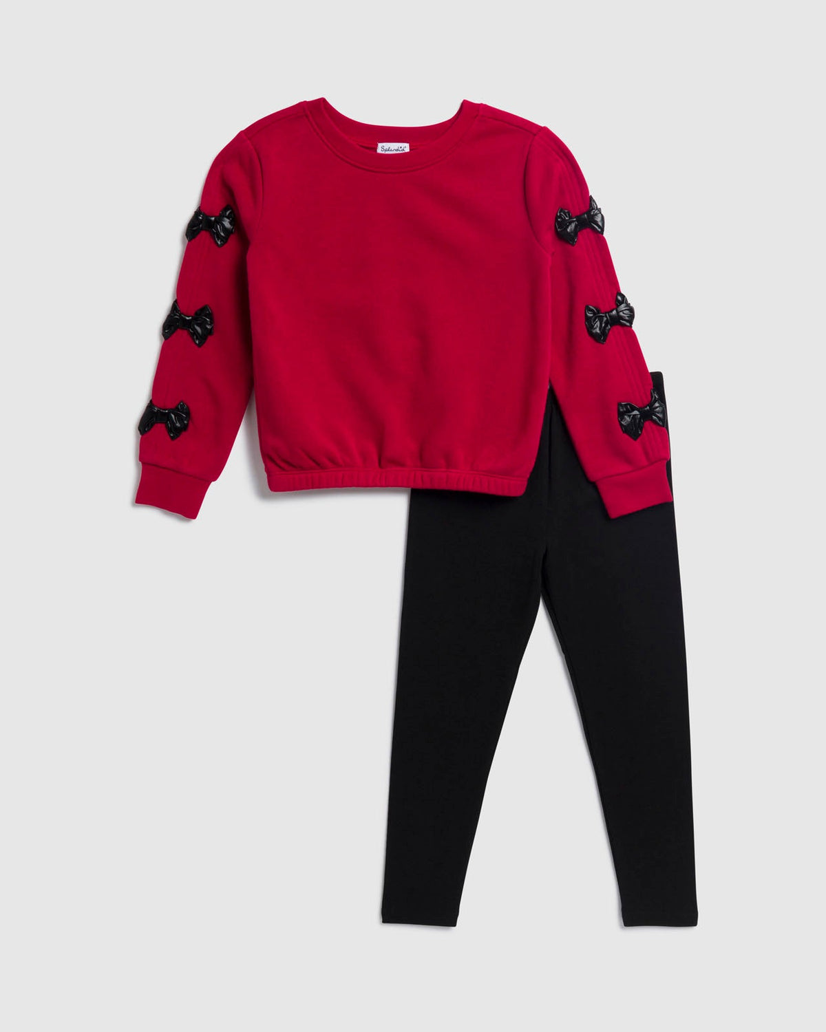 Toddler Girl Shiny Bow Sweatshirt Set - Scarlet