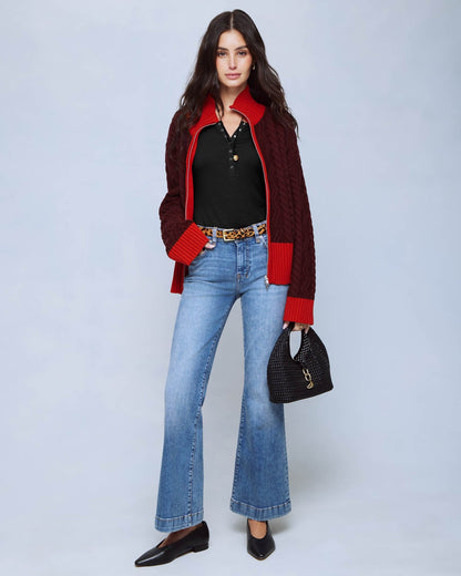 Charlie Cable Sweater Jacket - Merlot/Red Flash