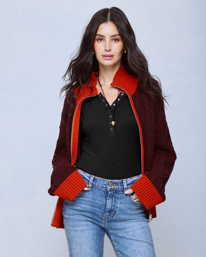 Charlie Cable Sweater Jacket - Merlot/Red Flash