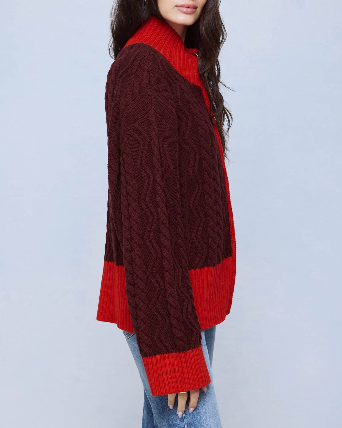 Charlie Cable Sweater Jacket - Merlot/Red Flash
