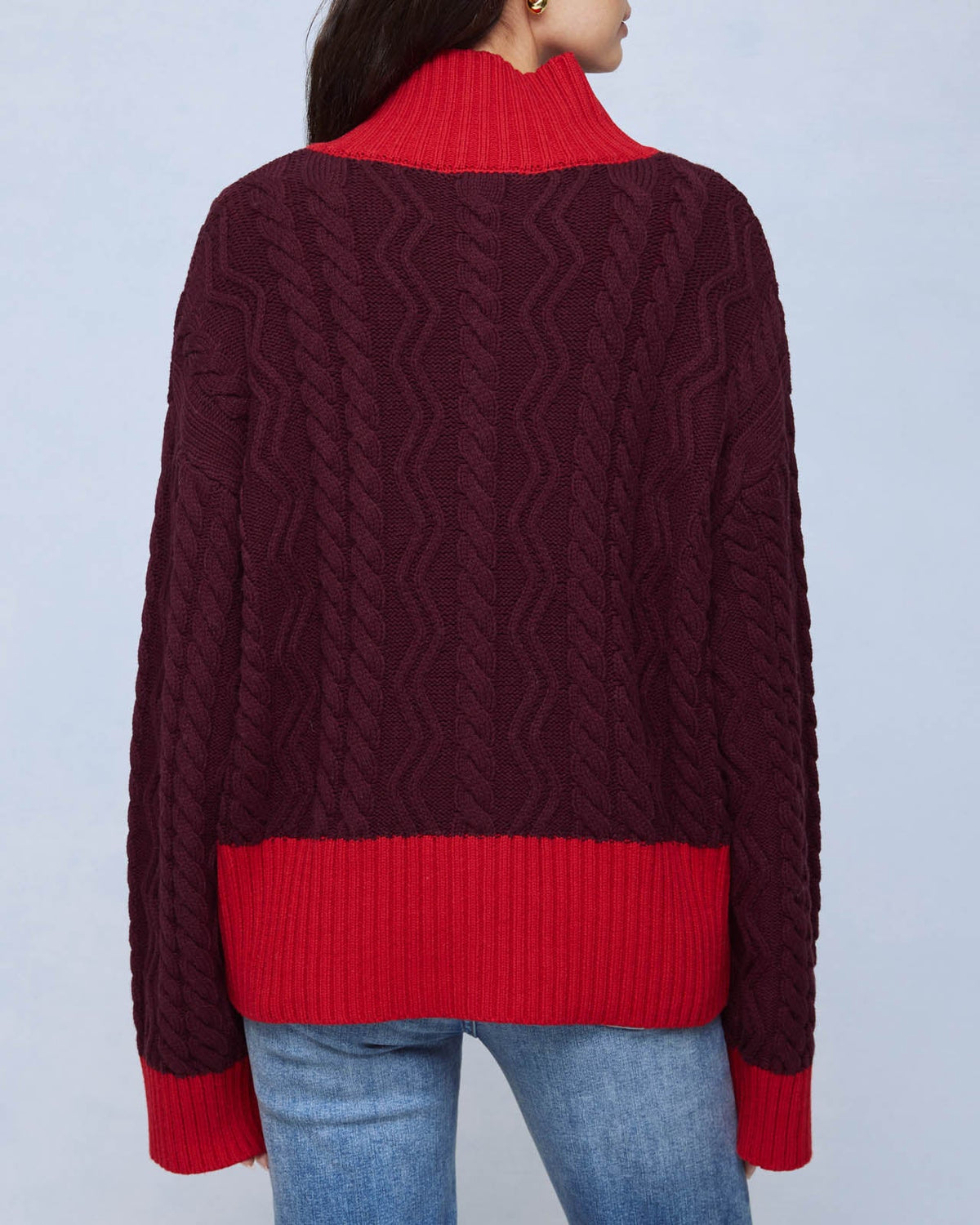 Charlie Cable Sweater Jacket - Merlot/Red Flash
