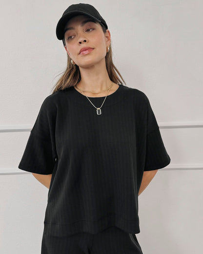 Splendid x Cellajaneblog Rib Scuba Short Sleeve Sweatshirt