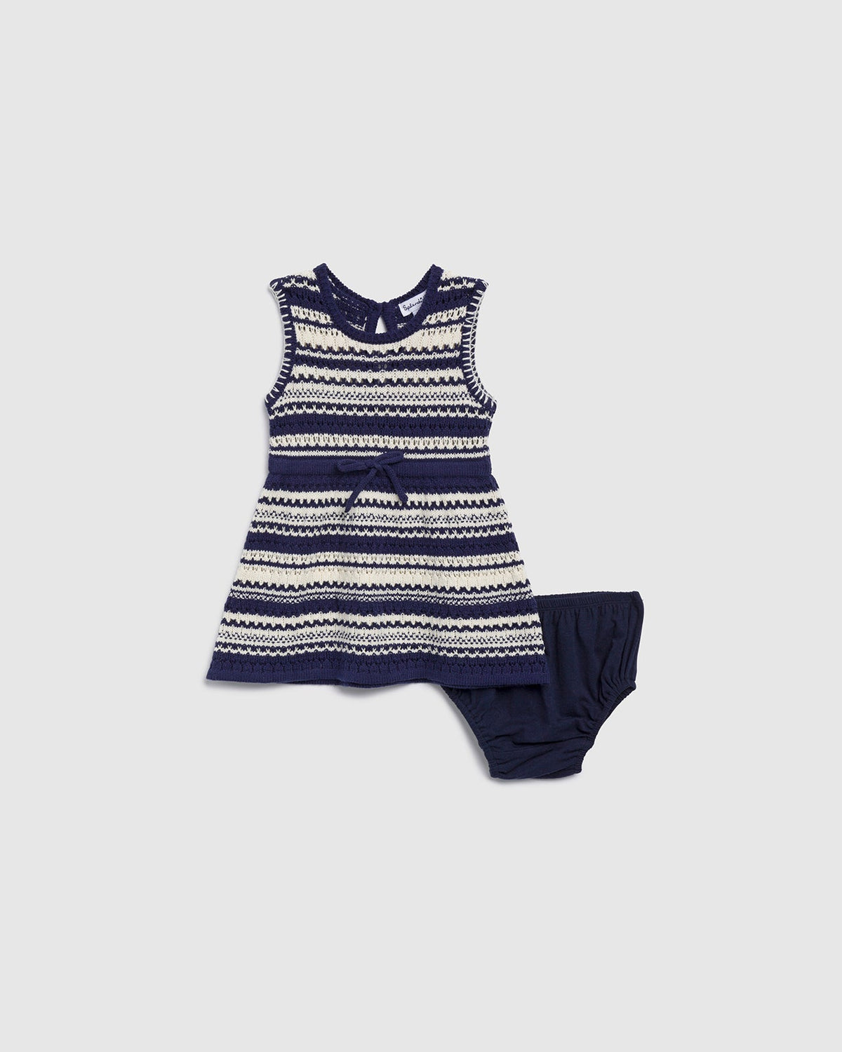 Infant Girl Sweater Stripe Dress - Moonstone/Navy