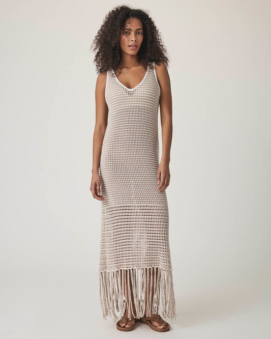 Kellan Sweater Dress - White/Fawn