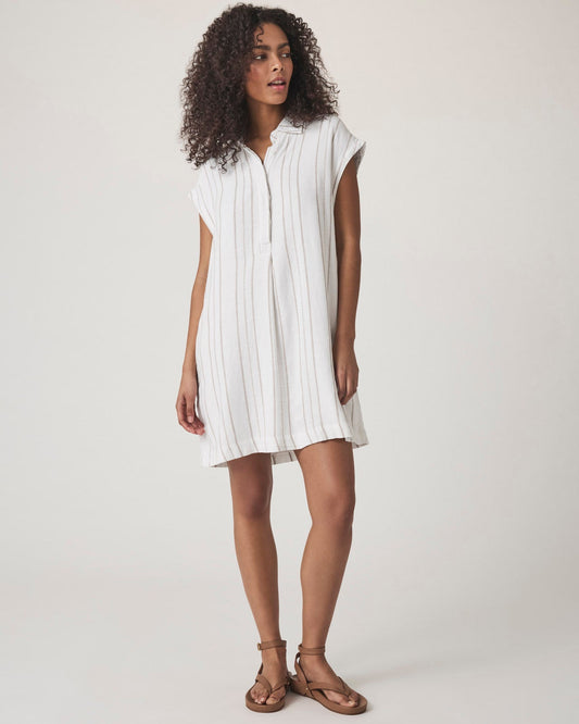 Wren Stripe Mini Dress - White/Fawn