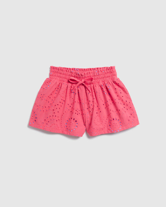 Girls Poppy Embroidered Short - Geranium