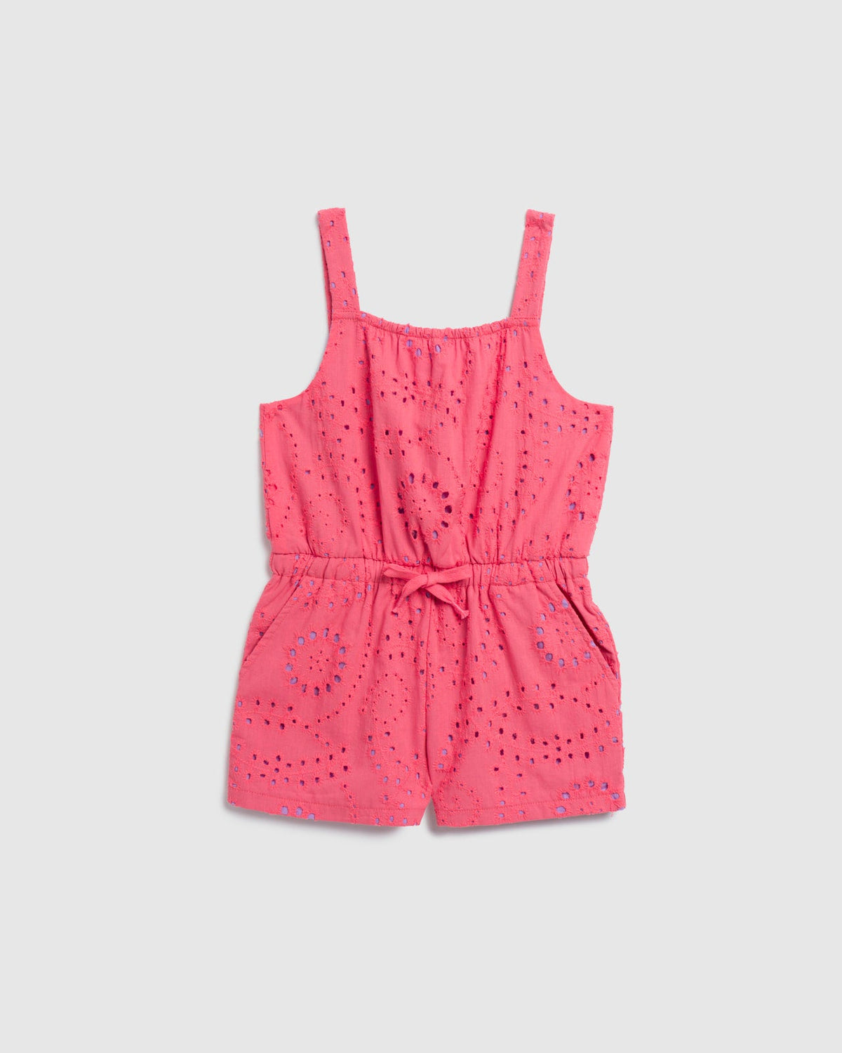 Toddler Girl Poppy Embroidered Romper - Geranium