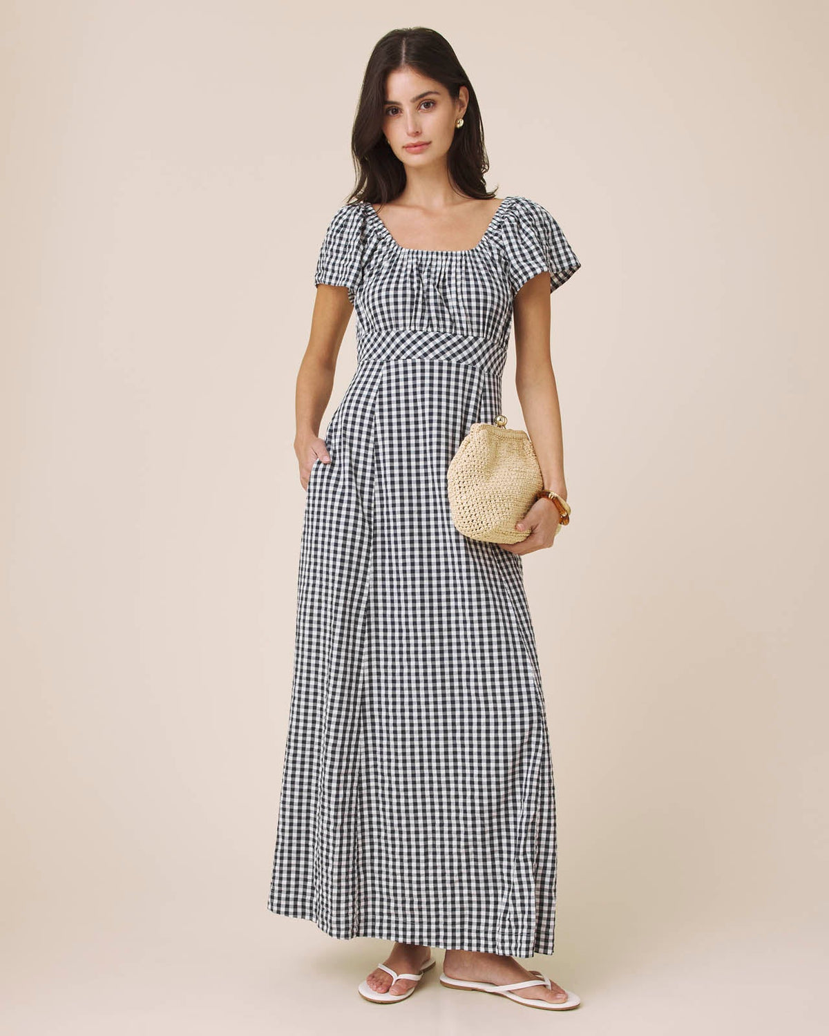 Gigi Gingham Puff Sleeve Dress - Navy/White