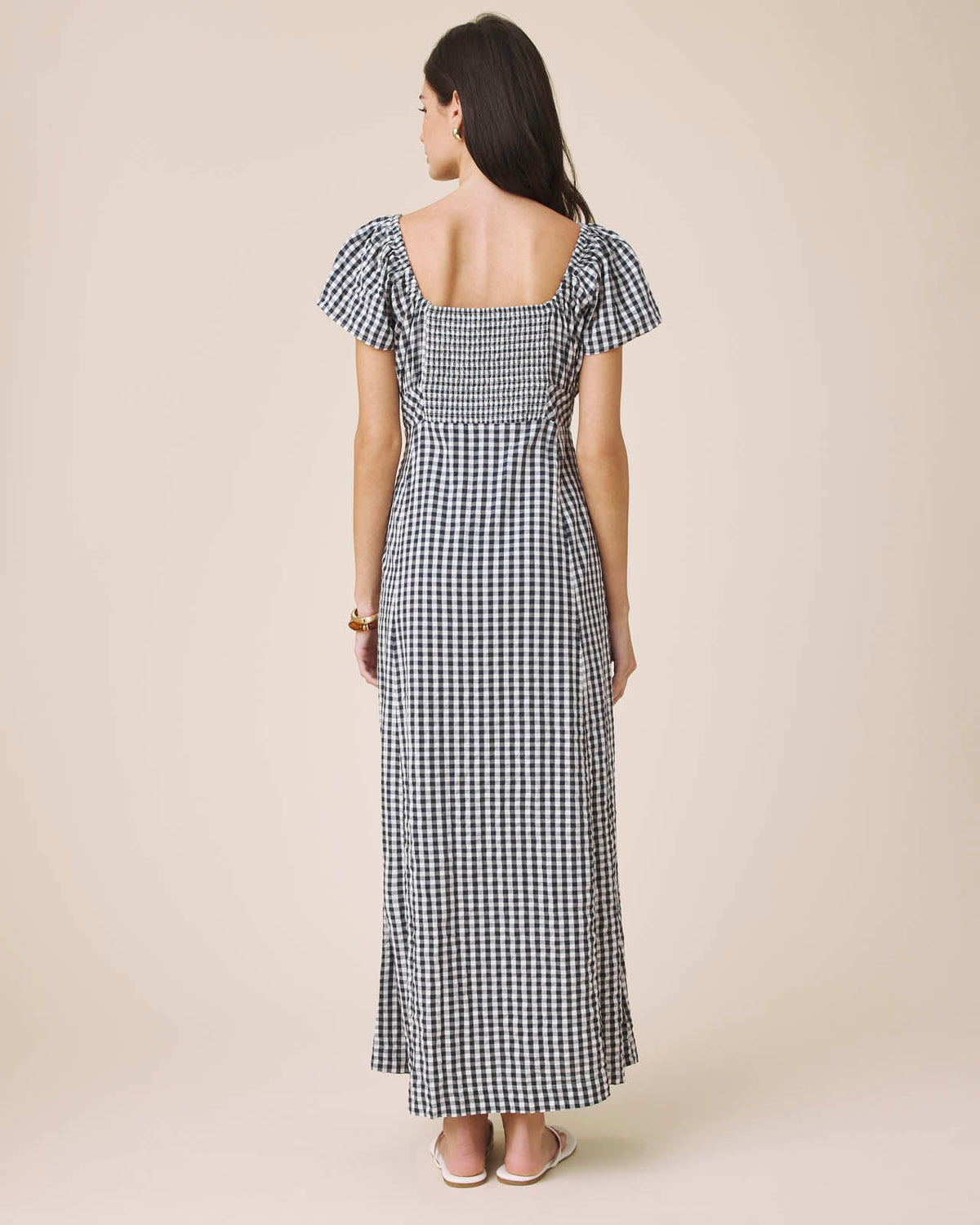 Gigi Gingham Puff Sleeve Dress - Navy/White