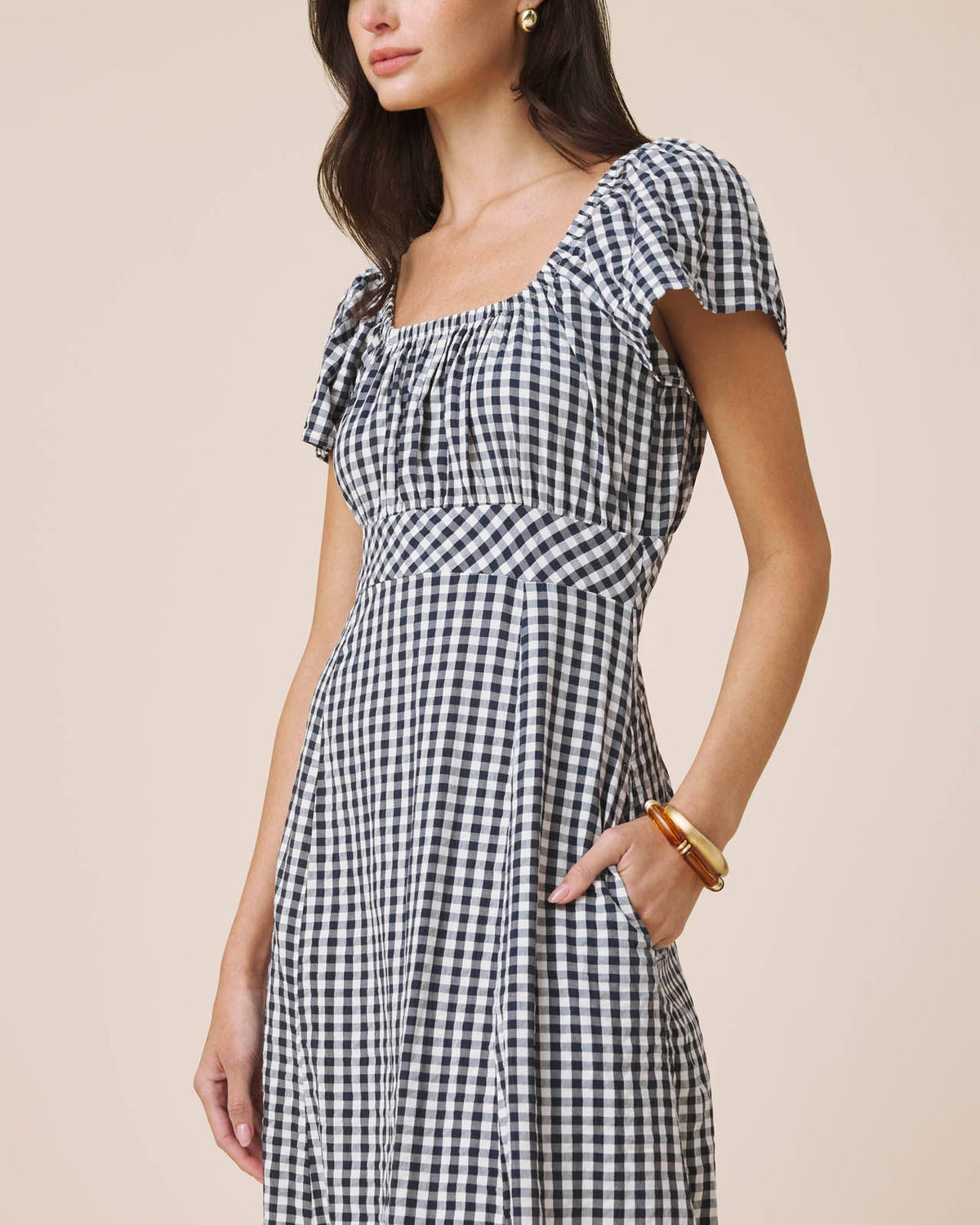Gigi Gingham Puff Sleeve Dress - Navy/White