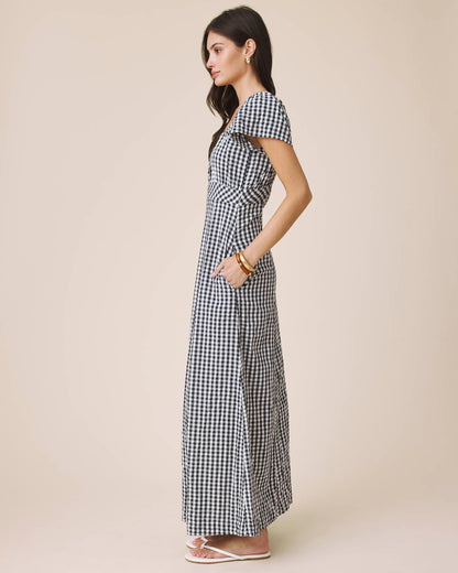 Gigi Gingham Puff Sleeve Dress - Navy/White