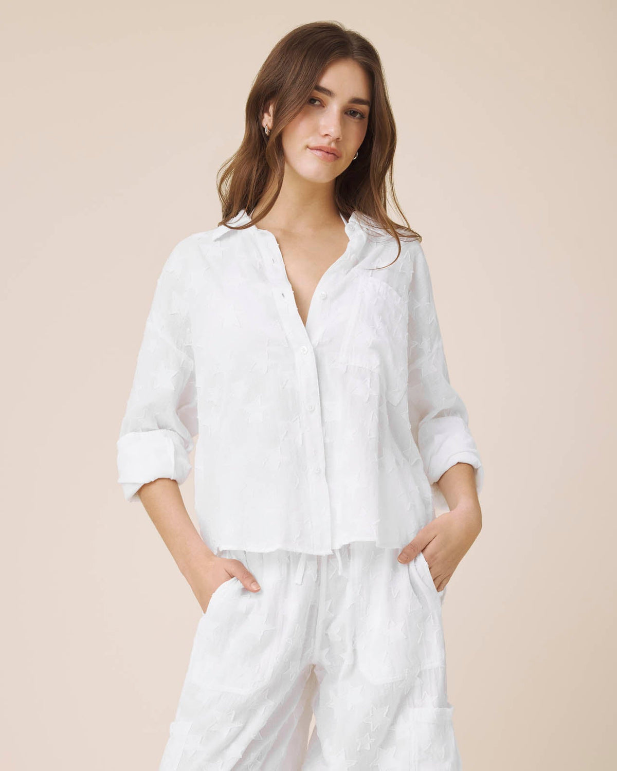 Caprice Star Button Down - White