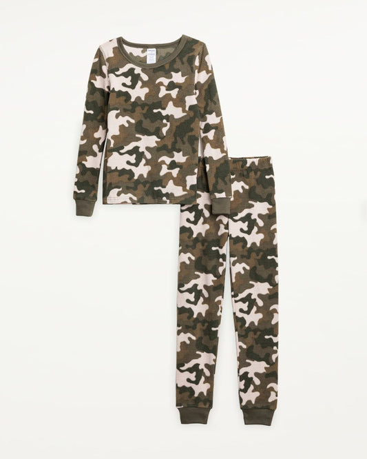 Kids Thermal PJ Set - Olive Camo