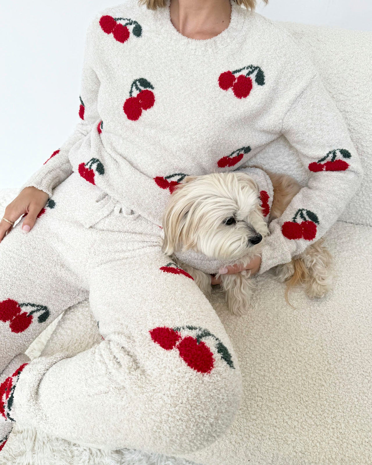 Cherries Fuzzy Sweater PJ Set - Cherries