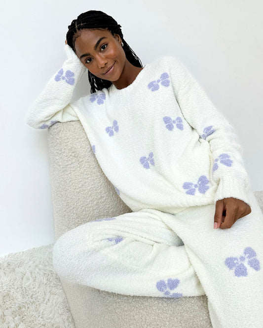 Purple Bows Fuzzy Sweater PJ Set - Purple Bows