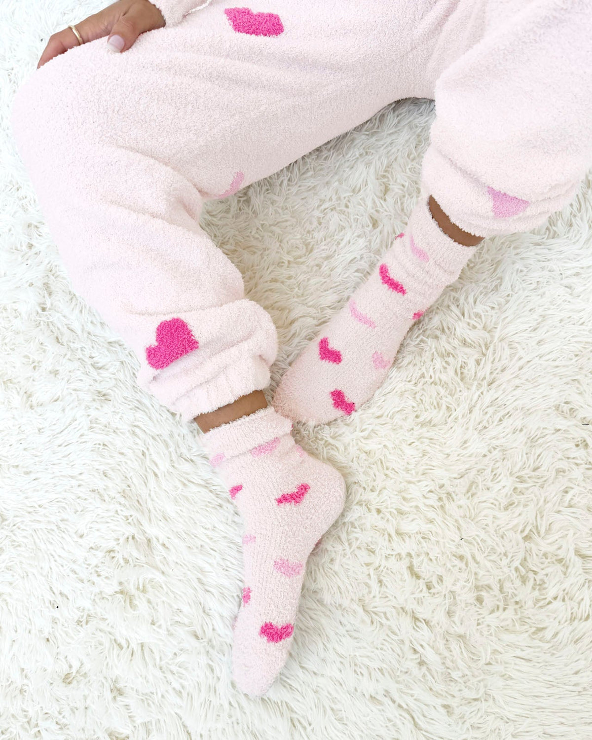Pink Multi-Heart Bia Fuzzy Yarn Socks - Pink Multi Hearts
