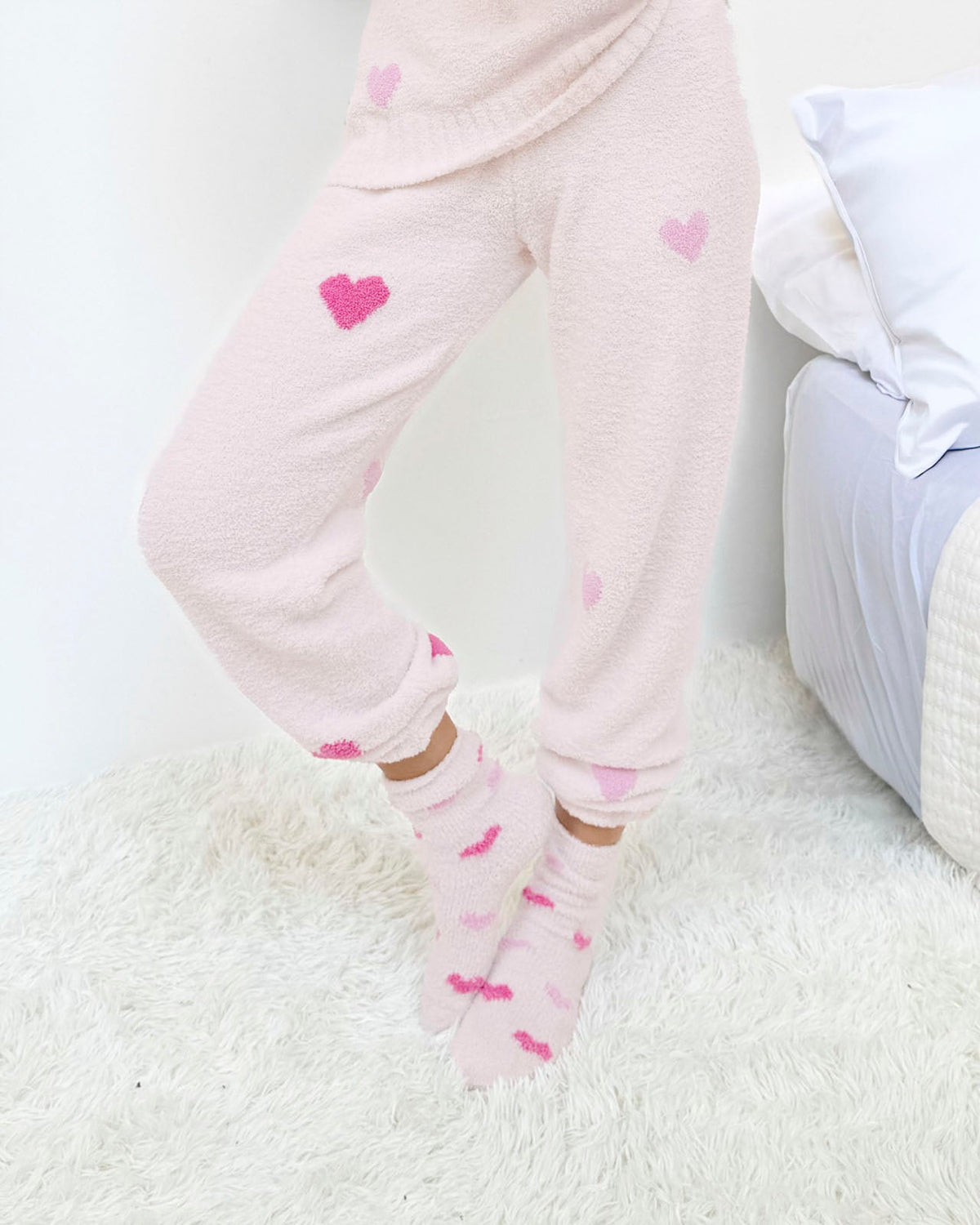 Pink Multi-Heart Bia Fuzzy Yarn Socks - Pink Multi Hearts