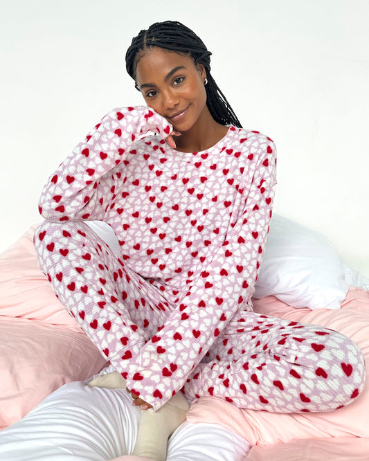 Candy Heart Marna Waffle PJ Set - Candy Heart