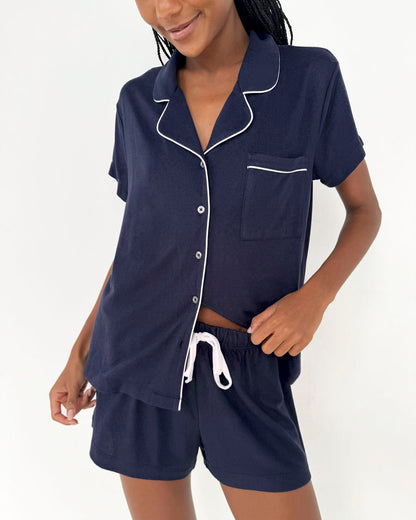Navy Flora Pillowsoft Short Set - Navy/White