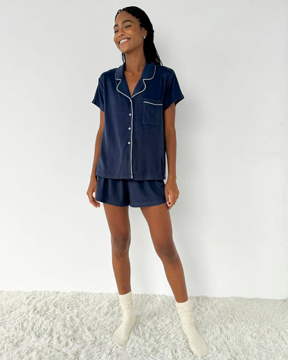 Navy Flora Pillowsoft Short Set - Navy/White