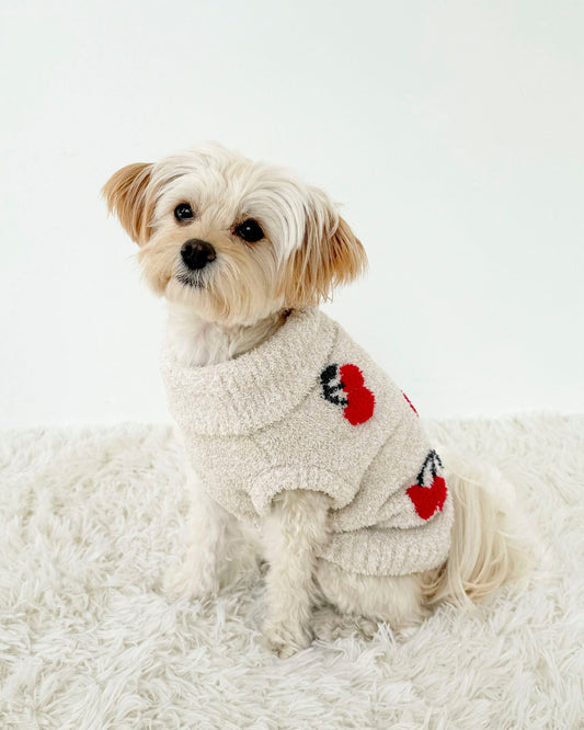 Cherries Fuzzy Pet Sweater - Cherries