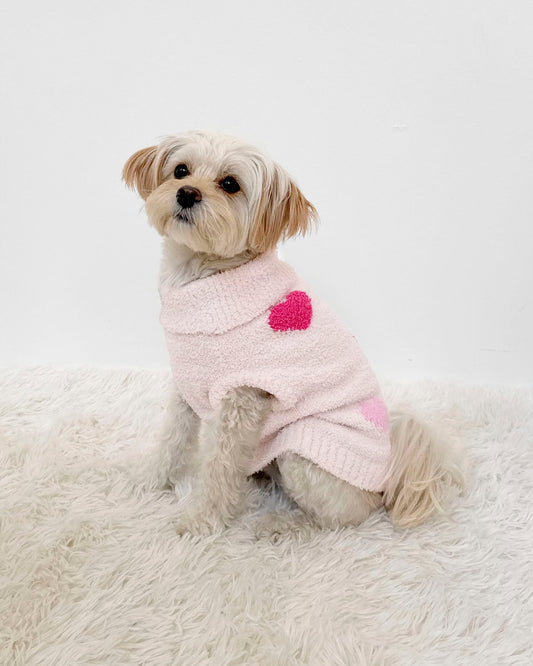 Pink Multi-Heart Fuzzy Pet Sweater - Pink Multi Hearts