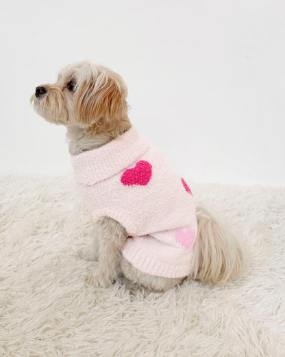 Pink Multi-Heart Fuzzy Pet Sweater - Pink Multi Hearts
